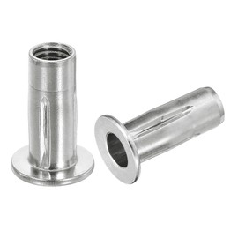 sourcing map M10 Multi-Grip Rivet Nuts, 6pcs Pre-Bulbed Shank Flat Head Threaded Insert Nut 304 Stainless Steel Plus Nuts for Construction Industrial