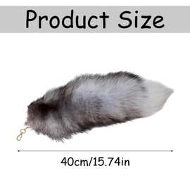 Tcnzdy Therian Tail, 40 cm Fox Tail, Furry Tail Shaggy Fur Tail with Closure, Hanging Tail Keychain, Large Plush Keyring for Bags/Handbags/Cosplay/Faux Fur Tail, Silvery