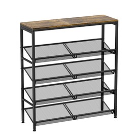 Ekisemio Shoe Rack, 5-Tier Shoe Organizer with Storage Shelves for Entryway, Shoe Shelf Holds 16-20 Pairs of Shoes, Adjustable, Industrial, Rustic Brown and Black