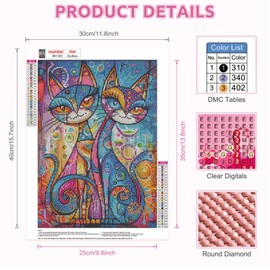 EOBROMD 5D Cat Diamond Painting Kits for Adults, Full Round Drill Animal Diamond Art Kits, Crystal Art Kits for Home Wall Decor Gifts 30x40cm