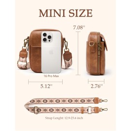 Yarnic Small Crossbody Bag, Vegan Leather Cell Phone Purse for Women, Vintage Wallet Bag with Card Slots(Brown B Strap)