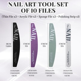 BOROLA Nail File and Buffer Set of 10 for Acrylic Gel Natural Nails Multi-Purpose Sponge File with Polishing Strip for Home and Salon Nail Care Tools