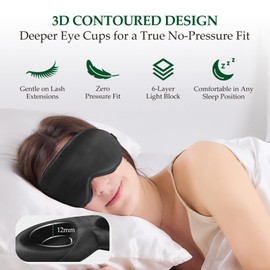 SGMSILK 100% 22 Momme Mulberry Silk Sleep Mask with Adjustable Strap, 3D Contoured Cup Silk Eye Mask for Sleeping, Total Black out, Black