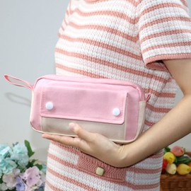 Multifunctional Pencil Case, Large Capacity Stationery Bag Kids Adult, Pen Pencil Pouch with Portable Handle, School Stationery Aesthetic Office Organizer Bag,Travel Makeup Cosmetic Bag, Pink