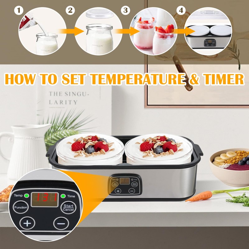 Tokenhigh 2000ml Probiotic Yogurt Maker with Adjustable Time & Temp