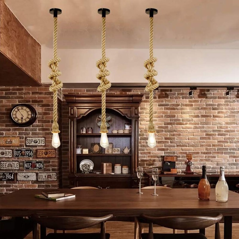 COOBATG Hemp Rope Chandelier Single Head;Pendant Lamp E27 Base Ceiling