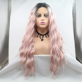 Ombre Pink Water Wave Synthetic Hair Wig for Women Heat Resistant Cosplay Wig Party Wig 26 Inch (Ombre Pink)