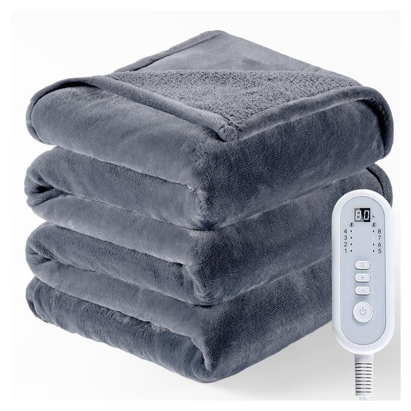 Full Size Electric Blanket Heated, Double-Sided Flannel＆Sherpa Heated Blanket with