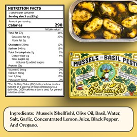 Fishwife Mussels In Basil Pesto 3-Pack (4.2 Ounce) | Hand-Packed in Spain | ASC-Certified Sustainable Seafood, Gluten Free, High Protein | Responsibly Raised in Chile