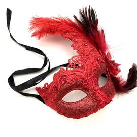MasqStudio Brocade Lace Masquerade Ball Mask Burlesque Mardi Gras Birthday Prom Wedding Party (Red)