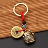 Opexicos 3Pcs Lucky Pure Brass Fortune Cat Keychain with Five