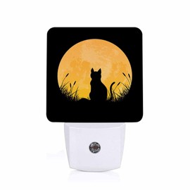 Chrobak LED Night Light,Full Moon Cat Sit In Grass Field LED Night Light Plug into Wall with Dusk to Dawn Light Sensor White Energy Efficient Nightlight for Bedroom Bathroom Hallway LivingRoom Kitchen