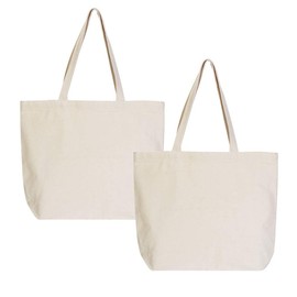 VPAL Large Canvas Tote bags with Zipper Natural Heavy 12oz DIY for Crafting, Ironing and Embroidering Reusable Grocery Washable Bag for Shopping, Wedding and Birthday