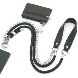 ESSSO Clip and Go Adjustable Strap for Phone with Leather Wallet Crossbody – Multi-Function Phone Strap Crossbody, Redefining Phone Lanyard Crossbody Fashion for Hands-Free Style (Black)