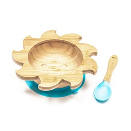 Wild & Stone | You are My Sunshine Baby Suction Bowl and Matching Spoon Set | Eco-Friendly Bamboo Baby Plate | Detachable Suction Base (Baby Blue)