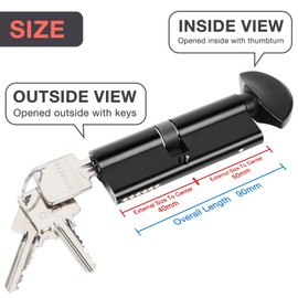 DIDA® 90 mm Thumb Turn Euro Cylinder Lock 40/50T UPVC Barrel Lock with 3 Keys Anti-Pick Anti-Bump Anti-Drill Door Barrel Lock with Euro Single Cylinder Lock Barrels High Security BS EN 1303:2005 B