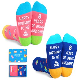 Zmart 8th Birthday Gifts Ideas Socks - Gifts for Eight Year Old Girls Boys, Gifts for Girls Boys Age 8, Presents for 8 Year Olds 2 Pack