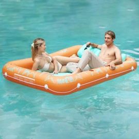 Sunrio Tanning Pool for Adults Inflatable Tanning Pool with Pillow Lounger Float Designed with Cup Holders Tanning Pool for Pool Beach Lakeside Backyard Sunbathing Orange X-Large