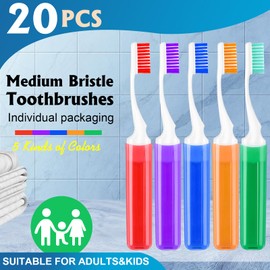 20 PCS Travel Toothbrush Bulk Folding Mini Toothbrush with Toothbrush Case, Soft Potable Travel Size Toothbrush, Camping Toothbrush, Individually Wrapped Toothbrush for Camping,Hiking,Traveling,School