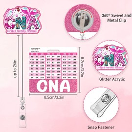 Obookey CNA Badge Reel Retractable with Buddy - Certified Nursing Assistant CNA Badge Buddy, Retractable Pink Glitter Nurse ID Badge Reel with Alligator Clip Nursing Gifts Work Charts