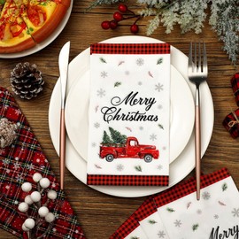 Geyoga 100 Pcs Christmas Truck Guest Napkins 2 Ply Guest Towels Disposable Hand Towels Decorative Paper Napkin for Buffet Kitchen Bathroom Birthday Bridal Baby Shower Wedding