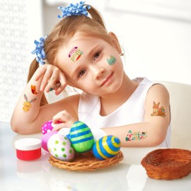 66 Pieces Easter Tattoos for Kids, 12 Sheets Colorful Bunny Egg Chicken Spring Flowers Butterfly Stickers for Easter Egg Filler, Easter Basket Stuffers, Goodie Bag Fillers, Classroom Rewards