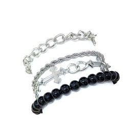 twinkle eye Cross Bracelets for Women Men Stackable Layered Stainless Steel Cross Chain Bracelet Cuban Link Bracelet Punk Jewelry Gifts for Dad Husband-Silver