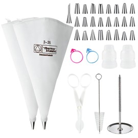 SHBAOCH Cream Piping Bag Set 34 Pieces with 25 Different Stainless Steel Piping Nozzles and 2 Pieces 34 cm Piping Bags Reusable with Nozzles