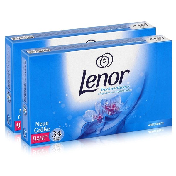 Lenor Aprilfrisch Dryer Cloths 34 Cloths - Laundry Care in Tumble Dryer (Pack of 2)