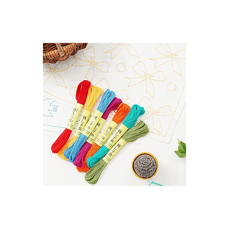 Hara Wool Sashiko Dish Towel, Sashiko Kit, Leaves