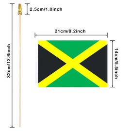 QQSD Jamaica Small Flag Jamaican Stick Mini Hand Held Flags - Solid Wooden Pole with Spear Top, 12 Pack