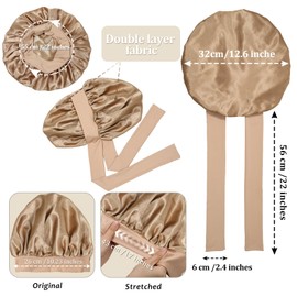 Satin Bonnet with 3PCS Hair Scrunchies for Women Tie Band Hair Bonnet for Sleeping Large 2 Layered Silk Sleeping Cap Nightcap for Sleeping (Coffee(Bonus 3 Hair scrunchies))