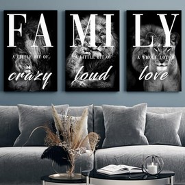 Fchen art Set Of 3 Home Inspirational Quotes Motto Canvas Wall Art Painting,Lovely Lion Wall Art, Inspirational Canvas Prints Black and White Framed Canvas Art Prints,Kitchen Sign, Laundry, Bathroom