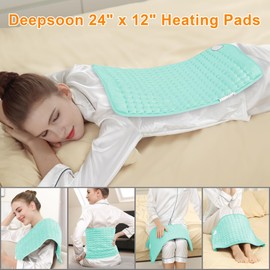 Deepsoon Heating Pad,Electric Heating Pads for Back,Neck,Abdomen,Moist Heating Pad for Shoulder,Knee,Arms,Legs,Dry/Moist Heat & Auto Shut Off,Christmas Gifts for Men and Women,Light Green,24x12 Inch