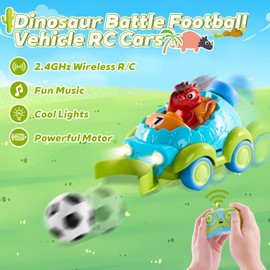 LOYOBOHO 2 Pack Remote Control Car, 2.4GHz 4 Way Dinosaur Battle Football Vehicle RC Cars, Cartoon RC Race Car, Toy Car with Music & Light Toy for Toddler Kids, Baby Toys for 1 2 3 4 5 6 Year Old