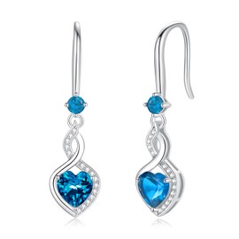 FANCIME Christmas Gifts Blue Topaz Heart Infinity Dangle Drop Earrings 925 Sterling Silver December Birthstone Earrings Fine Jewelry Gifts for Women