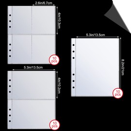CHENGU Binder Pockets Clear 4 Pocket 2 Pocket 1 Pocket Pouch Document Folders Trading Card Binder Card Sleeves Photo Album Pages for 6 Ring Binder A5 Pocket Sleeves Refill Sheets (30 Pcs)