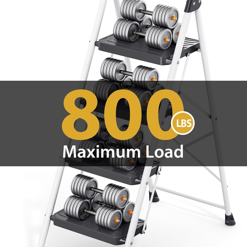 KINGRACK Sturdy Steel 4 Step Ladder, Folding Step Stool with