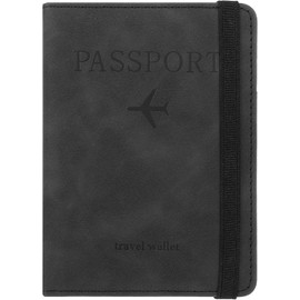 Rhoyee Passport Holder for Travel – RFID Blocking Waterproof Passport Wallet with Card Slots & Secure Strap, PU Leather Passport Cover for Men & Women, Lightweight Travel Organizer (Black)