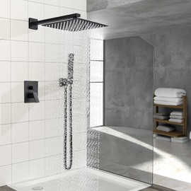 Elefloom Shower Faucet Set, 12 Inch Matte Black Wall Mounted Shower System with Rain Shower Head and Handheld Spray Combo, High Pressure Showerhead Set Includes 60" Hose