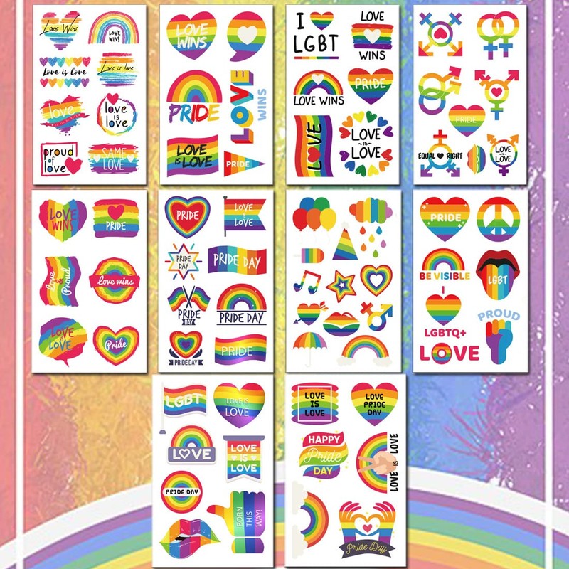 Ooopsiun 80 Pcs Rainbow Temporary Tattoos -10 Sheets Pride Tattoos