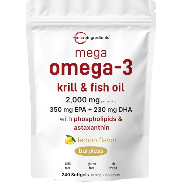 Mega Omega-3 Krill & Fish Oil 2,000mg Equivalent, 240 Softgels