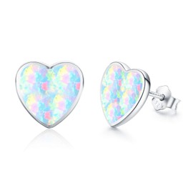 Heart Stud Earrings 925 Sterling Sliver Opal Stud Earrings HypoallergenicJewelry Rose Gold Heart for Women Teen with Sensitive Ears Tiny Small Earrings Gifts