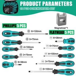 Precision Screwdriver Set, Magnetic Screwdriver Made of Chrome Vanadium Steel, Precision Screwdriver Set with Magnetic Ladder, 5 Sizes Flat and Phillips Screwdriver, Pack of 10
