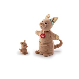 Trudi Puppets TUDG0000 Hand Puppet Kangaroo with Baby Approx. 25 cm (Size S), Soft Toy Made of High-Quality Materials, Lovely Details, Very Fluffy, Washable, Cuddly Toy and Doll for Children, Brown