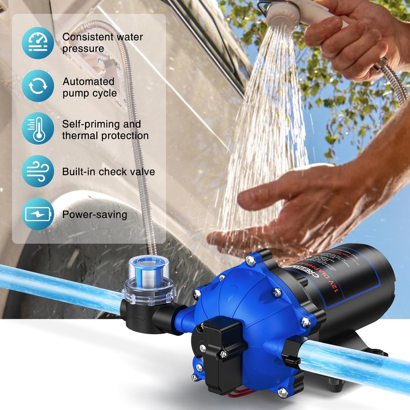 CrestWave 12V DC Washdown Pump Kit, 7GPM 70PSI Wash Down