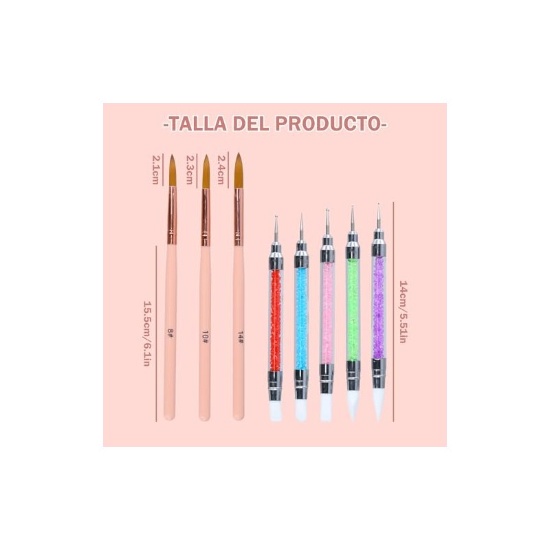 Nail Polish Brush Rosa 8 Piezas Pinceles Uas, Silicona Gel