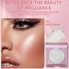 MAEPEOR Face Highlighter Palette 8 Colors Smooth Shimmer Highlighter Palette Longlasting Shiny Face Illuminator Highlighter Makeup (01 Pearl White)