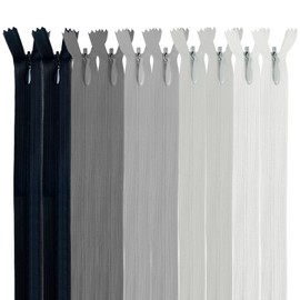MARARDI [Pack of 10] Invisible Zippers [Grey] Nylon [12 cm] Zippers for Sewing and Crafts for Clothing, Clothing, Sewing Bags, Cotton Fabric with Metal Closure