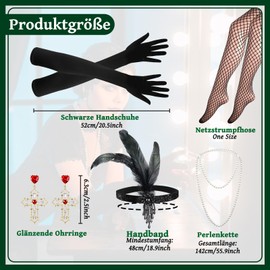 Jokureao 6-Piece 20s Costume Women's Set, V-Neck Sequin Skirt, Gatsby Dress Women's with 20s, 1920s Charleston Dress for Carnival, Retro Party, Cosplay Party